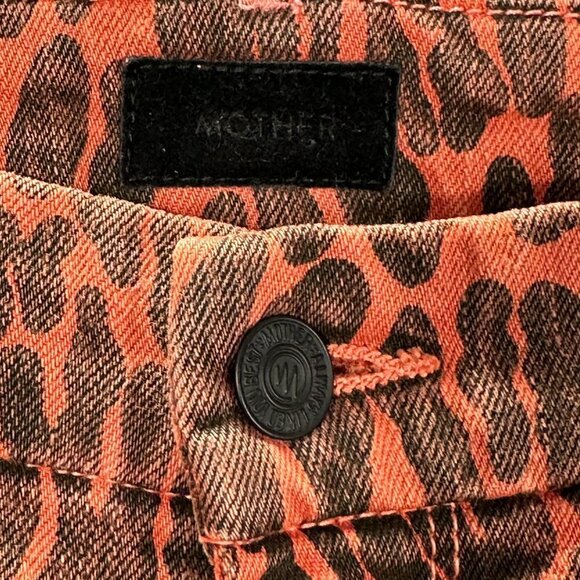 Mother Jeans Women 27 High Waisted Looker Ankle Fray Orange Stretch Animal Print - Picture 4 of 12